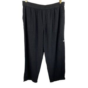 Susan Graver Pure Black Linen Blend Cropped Pants Womens Petite Size MP